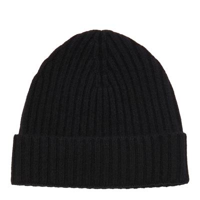 Black Ribbed Cashmere Beanie